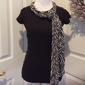 Black ribbed t with attached scarf